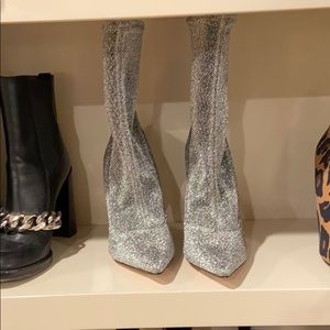 shutz silver sock bootie